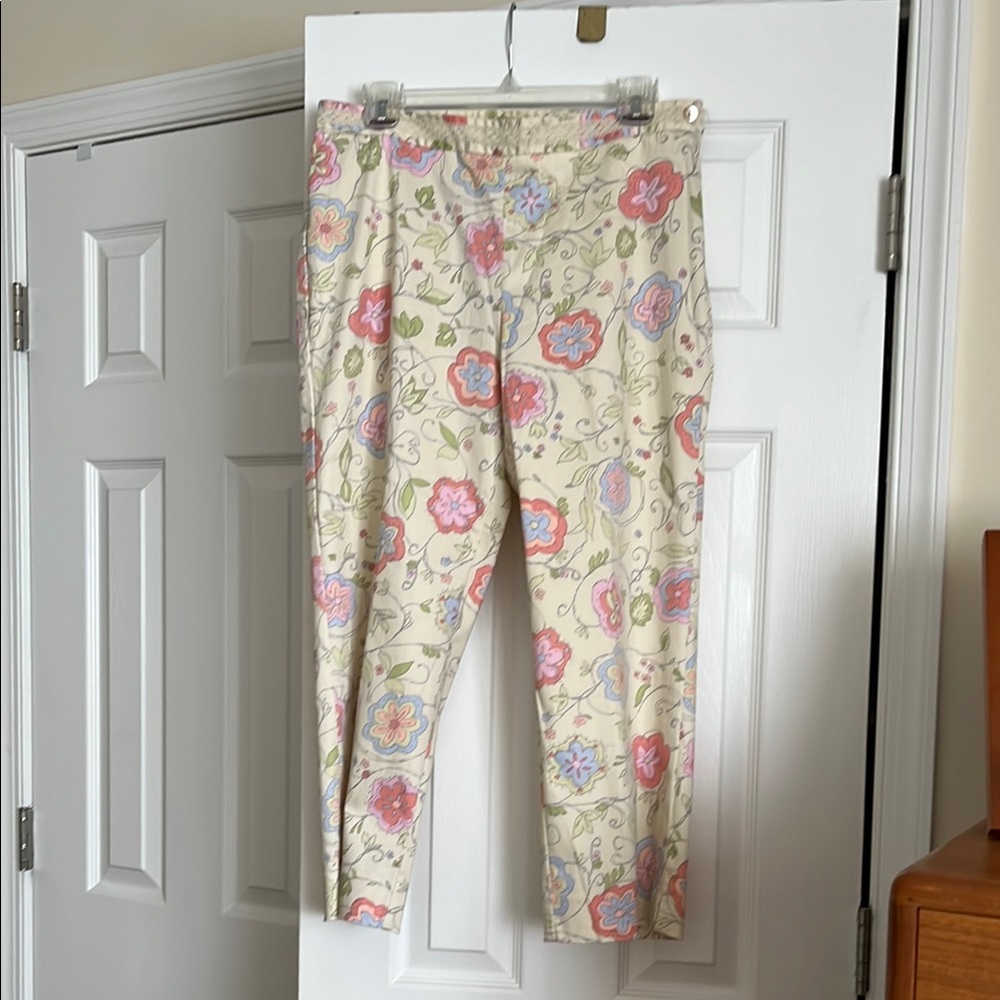 Sigrid Olsen Cream and Pink Cropped Floral Pants